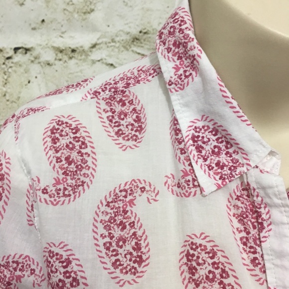 🌻 LOFT White Pink Paisley Button Down Shirt D5 - Picture 2 of 4